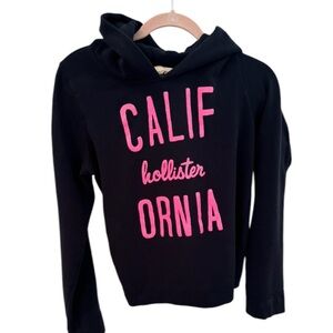 Hollister Women’s hoodie black with pink glitter size L